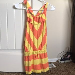 Yellow and orange striped kids romper